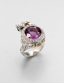 From the Naga Collection. This zodiac-inspired style from a socially and environmentally responsible brand features a faceted amethyst stone surrounded by dazzling diamonds and an 18k gold accented sterling silver dragon. Sterling silver18k goldAmethystDiamonds, .4 tcwAfrican ruby eyeWidth, about 1Imported