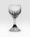 A classic beveled pattern extends down the stem of a luminous water glass crafted in pure lead crystal. From the Massena Collection 12.5 oz. 7½ high Hand wash Made in France