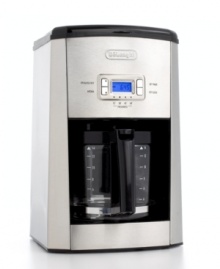 Brew every cup beautifully with De'Longhi's dynamically designed coffee maker. This sleek unit is packed with flavor-enhancing features, including a showerhead design that thoroughly soaks grounds and an aroma button for the boldest brews. One-year limited warranty. Model DC514T.