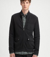 Made from an impeccable combination of wool and soft cotton, this knit jacket features a trio of convenient pockets.Stand collarChest pocketFront zipperPatch pocketsRibbed trim50% wool/50% cottonDry cleanImported