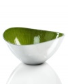 Full of surprises, this set of handcrafted salad bowls from the Simply Designz collection of serveware and serving dishes features sleek, polished aluminum lined with an electric lemongrass hue. Keep it on display no matter what's on your menu.