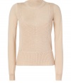 Take a feminine stance on this seasons must-have modern knits with Vanessa Brunos ultra soft textural pullover, detailed with contrast patterning for that fashion-forward feel - Rounded neckline, long sleeves, ribbed trim - Form-fitting - Wear with jeans and favorite flats, or dress up with printed skirts and statement wedges