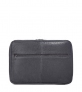 Stylish laptop case in fine shagreened leather - elegant slate grey - classic notebook case, protects from scratches and dust - functional top zipper - outstanding high quality - luxurious interior, roomy outside pocket - genius for the job, college, at leisure time