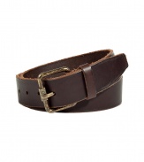 Cinch your look in style with this luxe leather belt from D&G Dolce & Gabbana - Smooth leather, vintage-styled brass-tone buckle - Style with jeans and a tee or shorts for warm weather style