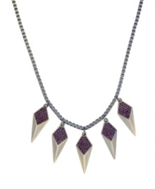 Look sharp! Express your edgy side with BCBGeneration's pointed teardrop necklace. Made in nickel tone mixed metal, it's embellished with sparkling purple glass accents. Approximate length: 17 inches.