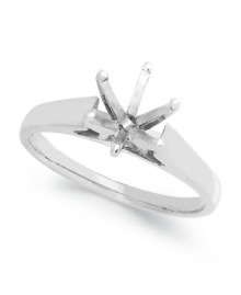 Start off your one-of-a-kind engagement ring by selecting your favorite ring setting. This stunning solitaire ring setting features a 6-prong cathedral design in 14k white gold. Band width: 3 mm. Available in whole sizes 6-9.