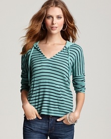 Horizontal stripes lend a chic nautical feel to this Splendid top, complete with hood and kangaroo pocket.