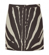 Bring fierce style to your ensemble with this luxe zebra print linen skirt from Michael Kors - Mini silhouette, all-over zebra print, fitted, concealed side zip closure - Pair with a tie-neck blouse, a boyfriend blazer, and platform pumps