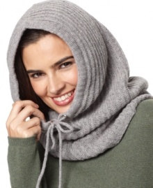 Create a cozy haven of warmth to escape winter cold. Hooded neck warmer by MICHAEL Michael Kors cinches tight with a drawstring.