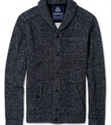 Cozy has never been cooler than with the marled fleece, snap buttons and shawl collar of this American Rag cardigan sweater.