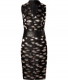 Infused instant sophistication to your party look with this figure-hugging jacquard dress from Akris- V-neckline, front seaming details, wide banded waist, fitted silhouette, all-over abstract spot print, concealed back zip closure - Pair with sheer stockings, a slim trench, and sky-high heels