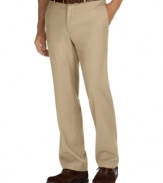 Whether you're heading to the links or to the office this comfortable flat front pant guarantees maximum performance.