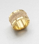 Sparkling pavé stones on a goldtone, logo accented barrel design. Ion-plated steelGlass stonesDiameter, about .66Imported