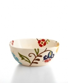 Hand painted with folksy florals, the Jardin pasta bowl delivers colorful fresh-for-spring style and everyday durability.