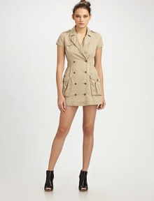 Both on trend and classic, this trench-inspired design has edge thanks to an abbreviated shape.Notch collar Epaulets Double-breasted button front Safari-style pockets Cinched waist About 17 from natural waist Cotton; machine wash Made in USA