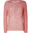 Stylish loose knit pullover in fine, pure coral-colored cotton - Elegant, lightweight open weave ideal for layering - Long sleeves and round neck - Straight, slim silhouette - Chunky rib trim at hem and cuffs - Casually cool, ideal for both work and play - Pair with a fitted tank or t-shirt and wear with jeans, chinos or a pencil skirt