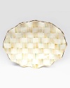 This remarkably unique platter, in hand-painted terra cotta with color-dragged checks and golden trim, creates an ultra-glamorous presentation piece for your guests.Ceramic with golden lustre16 X 22Hand washMade in the USA