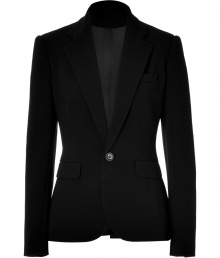 With a classic silhouette and a chic tailored fit this Ralph Lauren wool blazer is a must-have for any wardrobe - Notched lapel, single button front closure, single chest pocket, two flap pockets, button-detailed cuffs, back vent - Style with skinny jeans and heels for day or tuxedo-style trousers and platform for night