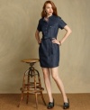 Denim gets dressed up in Tommy Hilfiger's classic shirtdress. The rich dark wash makes it great for day or night!