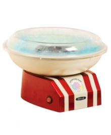 Welcome to the Big Top! The treat you love to share at the circus is coming to the comfort of your home with this easy-to-use cotton candy maker. Simply add hard, granulated sugar and be amazed as this fun-filled tool transforms it into a delicious dessert. Model 13572.