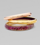 EXCLUSIVELY AT SAKS.COM. A bold set of 14k plated metal and resin covered bangles to stack along the wrist.Resin covered skin 14k goldplated Total width, about 2½ Made in USA Please note: Pattern may vary. 