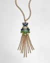 A stunningly colorful stone cluster with a chain link tassel on a link chain. Glass stonesAntique-finished goldtoneLength, about 24Pendant size, about 5Lobster clasp closureImported 