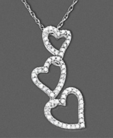 Let your love run wild. This beautiful diamond heart necklace features round-cut diamond (1/5 ct. t.w.) set in 14k white gold. Approximate length: 16 inches. Approximate drop: 1 inch.