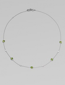 From the Silver Rain Collection. Delicate diamonds and faceted peridot are equally radiant within settings of hammered sterling silver on a graceful chain.Diamonds, .20 tcw Peridot Sterling silver Length, about 18 Lobster clasp Imported