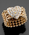 Roll on a rockin' ring. This GUESS stretch ring features a crystal-accented heart and pretty goldtone mixed metal beads.