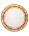 A brilliant line up. Calypso salad plates brighten every day with hand-painted bands of tropical color in easy-care earthenware. From Clay Art.