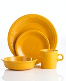 Golden anniversary. Celebrate 75 years of Fiesta with the new Marigold place settings, featuring the same chip-resistant durability and cool Art Deco design that make the dining favorite a bona fide style icon.