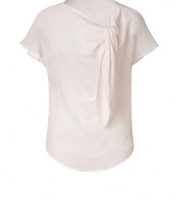 Elegant top in fine, pure pale pink silk - Super-soft, lightweight fabric falls beautifully - Draped cowl neck with tie and short, sheer sleeves - Slim, straight silhouette - Rounded hem hangs slightly longer in the front - Chic and ultra-feminine, seamlessly transitions from day to evening - Pair with cropped trousers, leather leggings or a pencil skirt