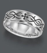 Express your Irish heritage in Celtic-inspired design. Triton ring features a unique, laser-engraved pattern set in cobalt. Ring features a comfort fit band (8 mm) with a slight beveled edge. Sizes 8-15.