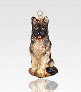 An imposing German shepherd strikes a pose, magnificently detailed from his sweet face to his mottled coat in mouth-blown, hand-painted glass.Glass4H X 2.75W X 1.5DImported