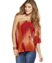 Bold print plus a stunning asymmetrical sleeve make this top from Jessica Simpson the one to beat! Rock it with a stack of fab accessories for a night look that's appropriately chic!