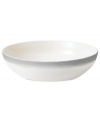 Effortlessly chic, the Simplicity Ombre pasta bowl by Vera Wang Wedgwood features a soft band of gray in casual white porcelain.