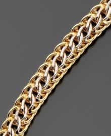 Classic 14k gold over sterling silver mesh links are accented with complementary shining sterling silver links on this wear-everywhere bracelet. Approximate length: 7-1/2 inches.