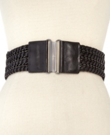 Get linked in and channel your inner rocker-chic with this faux leather stretch belt from Steve Madden that adds a little edge to any outfit.