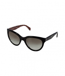 The perfect accessory for adding that cool vintage edge to your outfit, Pradas glamorous sunnies are a chic choice any way you wear them - Large round black acetate frames with tonal orange zigzag print on reverse, gradient charcoal lenses, silver-toned insert and printed logo at temples - Lens filter category 2 - Comes with a logo embossed hard carrying case