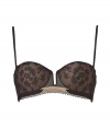 Luxurious bra made ​.​.of fine, black synthetic fiber stretch - Particularly comfortable with a hint of spandex - Elegant bra with padded cups - Fashionable Balconette shape with center cut out - Feminine lace look, decorative hem - Ideal for low V-necks -  Sexy and seductive with matching panties