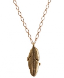 Feeling plucky? Soar to new heights of fashion with this locket necklace from Lucky Brand. It's crafted from gold-tone mixed metal and features turquoise accents. Item comes packaged in a signature Lucky Brand Box. Approximate length: 32 inches + 2-inch extender. Approximate drop: 2-3/4 inches.