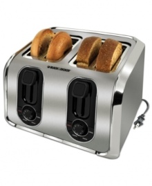 Your toast... and their toast, too! With dual independent controls, this 4-slice toaster lets you tackle two different tasks at once, so everybody has their toast just the way they love it. Plus, six browning settings put golden precision on your plate. 2-year warranty.