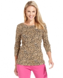 Charter Club's petite basic top gets jazzed up with an allover animal print. It looks great worn alone, or layered with a cardigan!