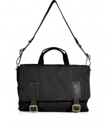 A cool choice for the office or busy days around town, Marc by Marc Jacobs messenger bag is as practical as it is chic - Front flap with buckled straps, double top handles, adjustable buckled crossbody strap, tonal leather trim, back pocket with press closure, top zip closure, inside zippered back wall pocket, two front wall slot pockets - Sling across for work, school or chic city weekends