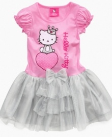 Dainty details! Smocking at the sleeves and a ruffly mesh tutu skirt make this tutu dress from Hello Kitty a fun party piece. With a Hello Kitty crown graphic exclusive to Macy's!