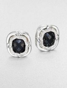 From the Labyrinth Collection. Beautiful, faceted black onyx surrounded by dazzling diamonds and sleek sterling silver. Black onyxDiamonds, .24 tcwSterling silverSize, about .39Omega post backImported 