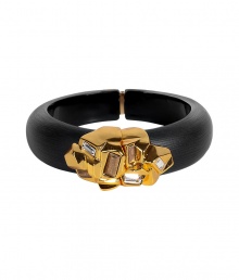 This glamorous bracelet is an ultra-chic addition to any outfit - Stunning Lucite bangle with gold detailing and crystal embellishment - Style with elevated basics for day or with cocktail-ready attire for evening - Made by famous jewelry genius and celeb favorite Alexis Bittar