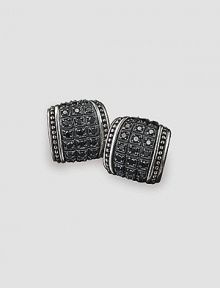 Engraved sterling silver is trimmed with rows of diamond-cut, black sapphires. 1.83 tcw About ¾ X ¾ Made in USA