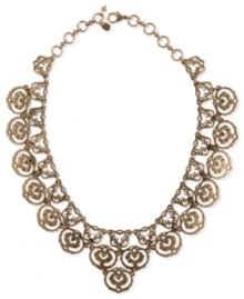 Contemporary classic. Ornate openwork on this collar necklace from Lucky Brand, crafted from gold-tone mixed metal, defines understated elegance. Approximate length: 16-3/4 inches. Approximate drop: 1-3/4 inches.