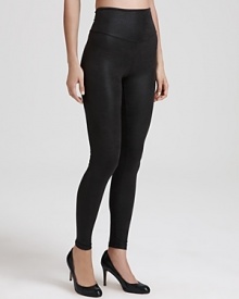 Faux leather leggings with a control top for a sleek and edgy silhouette.